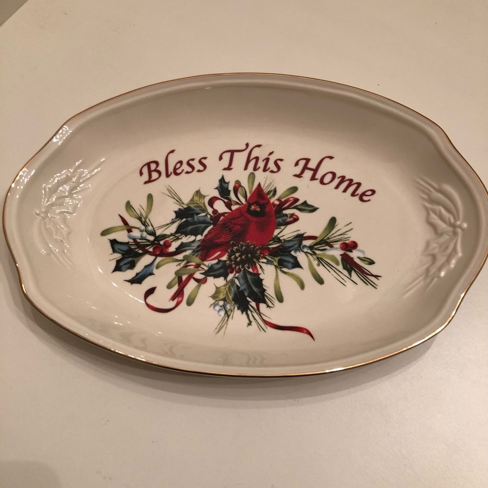 Lenox winter greetings bless this home tray